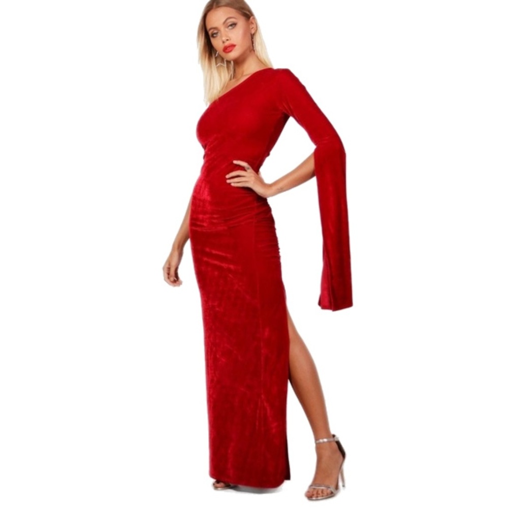 boohoo red velvet maxi dress size small 4 6 olivia